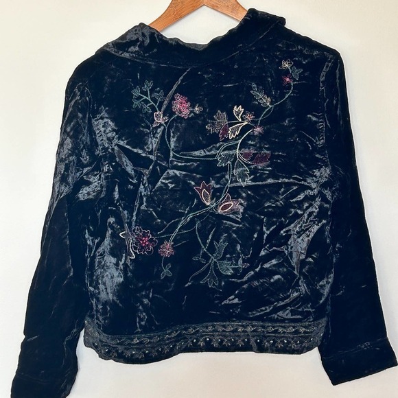 J. Jill Crushed Velvet Embroidered Jacket XS XSP Petite Black Coat Floral J.Jill - Picture 2 of 6